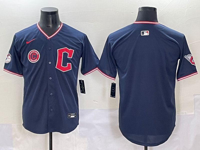 Men 2025 Cleveland Indians Blank Dark Blue Game Nike MLB Jersey style 3